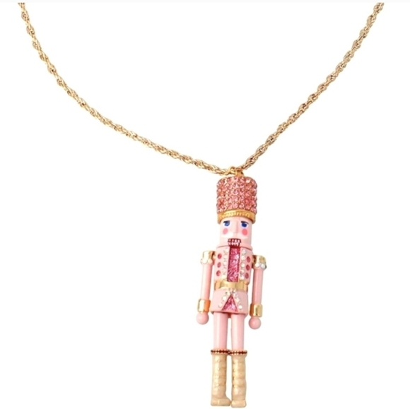 🔹️Betsey Johnson 🔹️pink Nutcracker Holiday Christmas Necklace - Picture 1 of 4